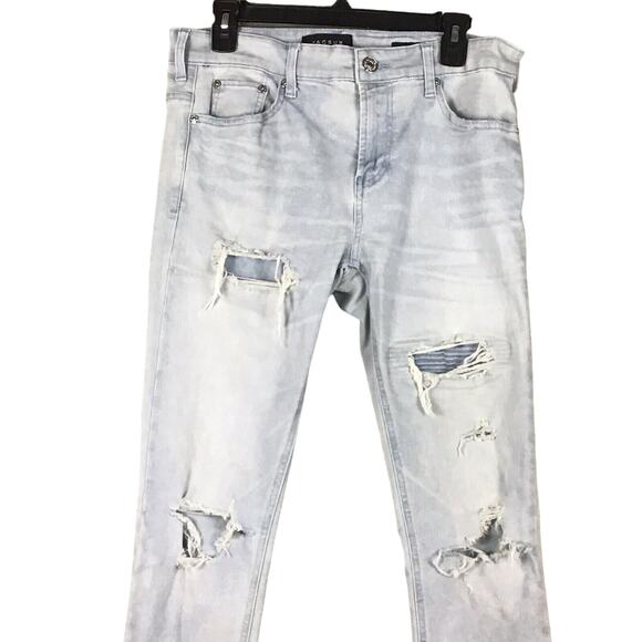 PacSun Men’s 30x32 Light Blue Skinny Jeans – Distressed Raw Hem, Active Stretch - Picture 7 of 11